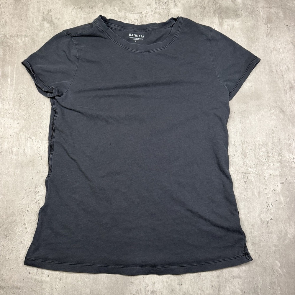 Athleta Womens Black 100% Cotton Short Sleeve Crew Neck T-Shirt Size S